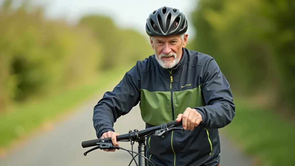 Senior man checking bicycle maintenance, inspecting brakes and chain with professional tools